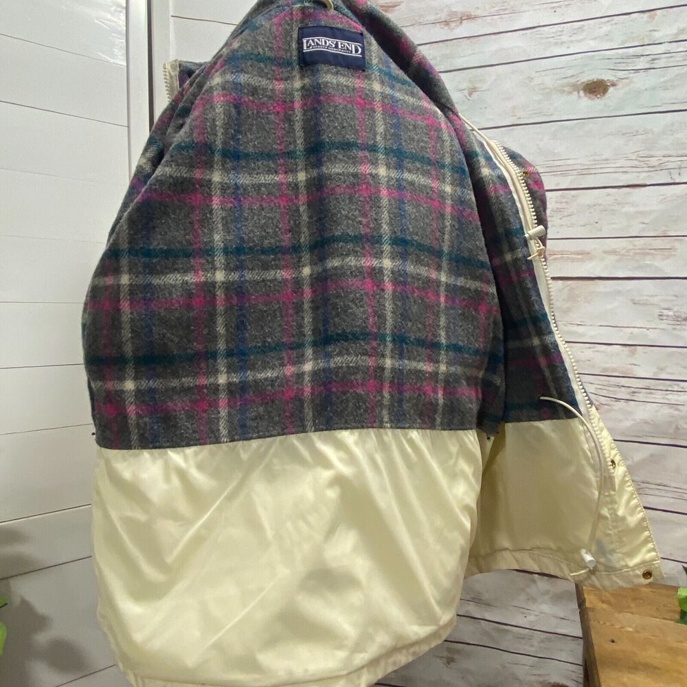 Vintage Lands' End Jacket Large Plaid Wool Lined Hood Chore Barn Parka Coat USA - Picture 10 of 10